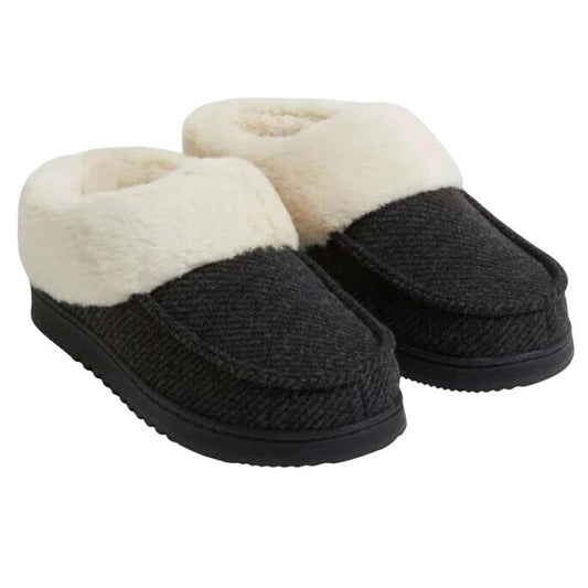 Dearfoams Women Lightweight House Shoes Slippers Knit Plush Faux Fur Black