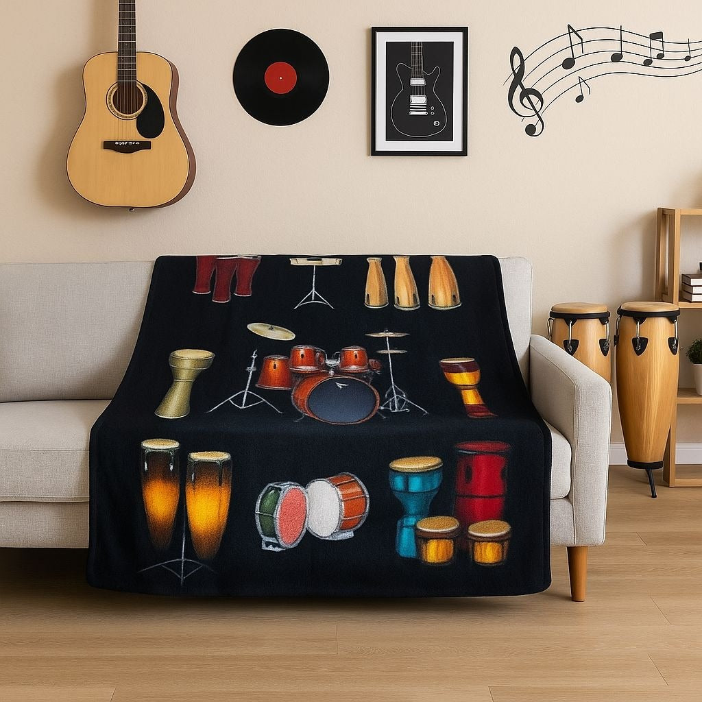 Music Fleece Throw Blanket Drums Bongo Congas Drummer Musician Band