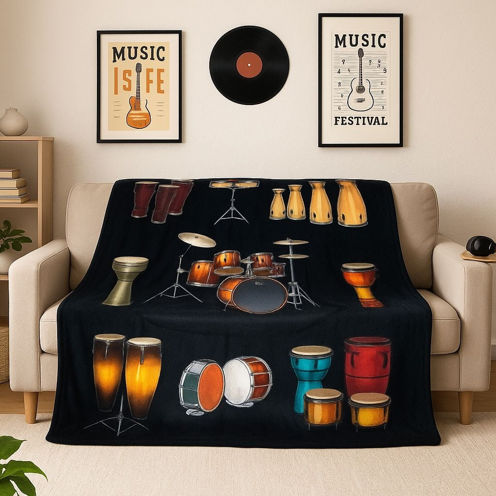 Music Fleece Throw Blanket Drums Bongo Congas Drummer Musician Band