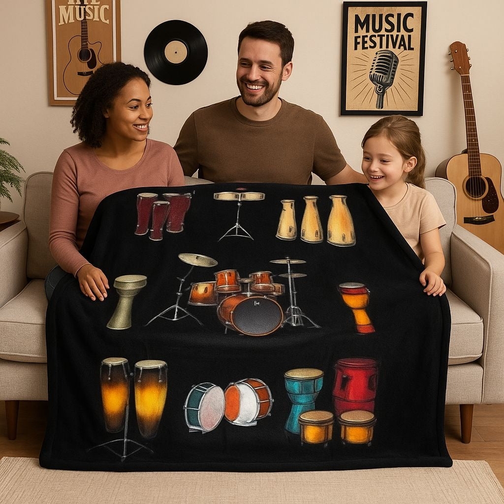 Music Fleece Throw Blanket Drums Bongo Congas Drummer Musician Band