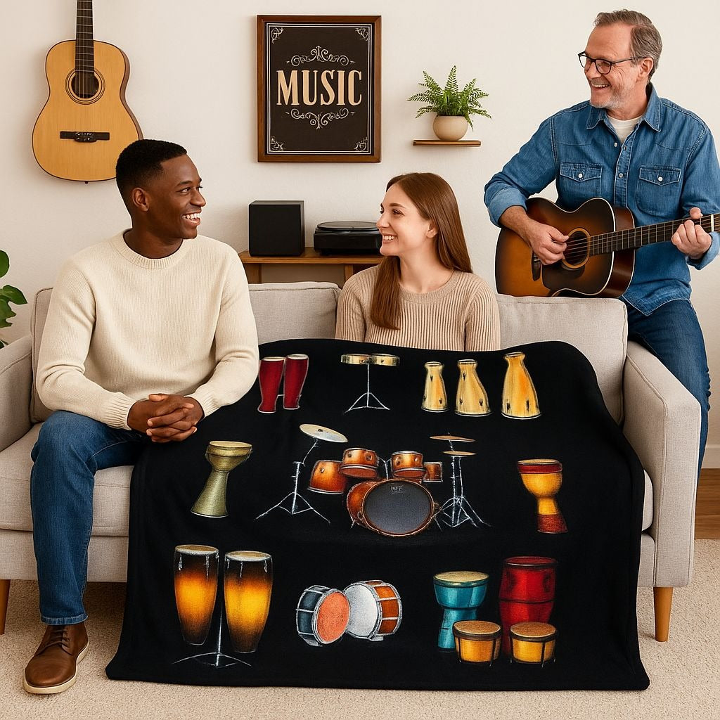 Music Fleece Throw Blanket Drums Bongo Congas Drummer Musician Band