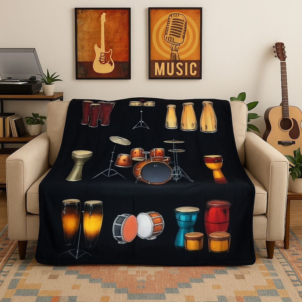 Music Fleece Throw Blanket Drums Bongo Congas Drummer Musician Band