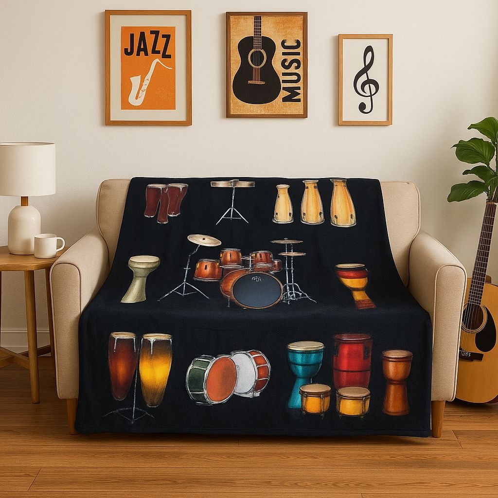 Music Fleece Throw Blanket Drums Bongo Congas Drummer Musician Band