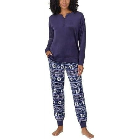 Nautica Women Pajama Set Matching PJ Fleece Sleepwear Top Pants Fair Isle Blue