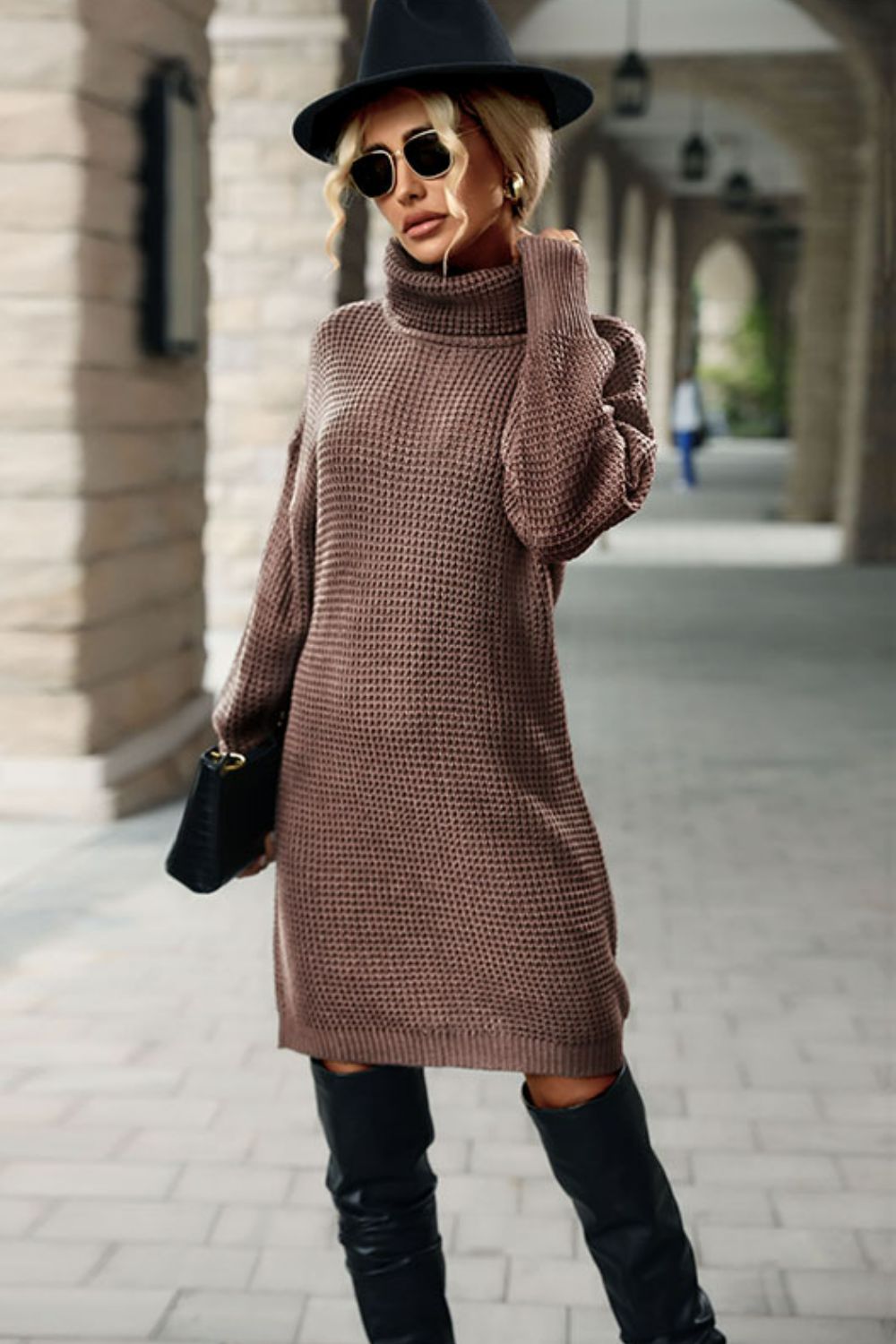 Turtleneck Long-sleeve Mini Sweater Dress