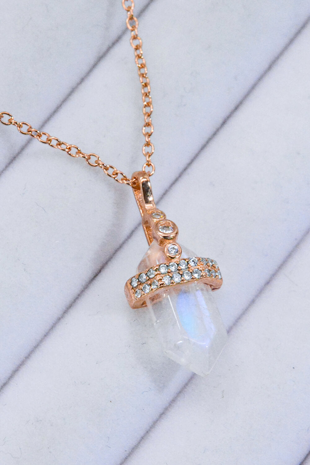 Rose Gold or Platinum Plated 925 Moonstone Pendant Necklace
