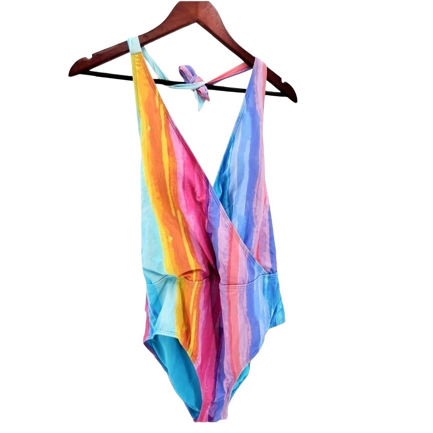 RACHEL Roy Plunge V-neck One-Piece Rainbow Colorful Ombre swimsuit