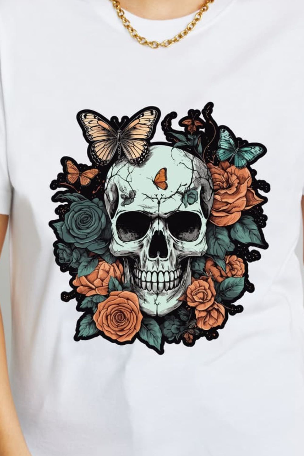 Rose Skull Butterfly Tattoo Graphic 100% Cotton T-Shirt (Plus Size Available)