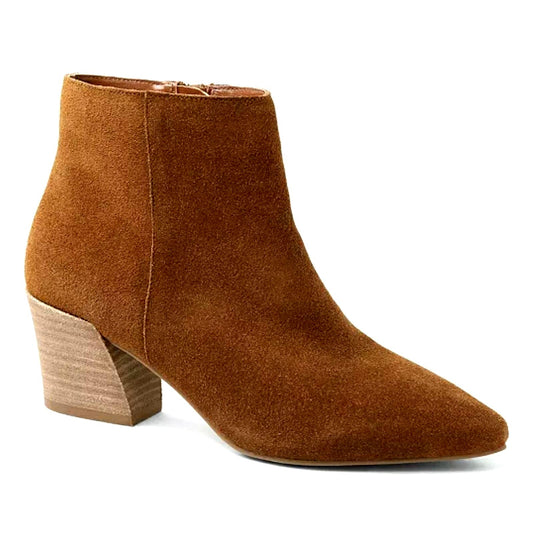 Kensie Womens Brown Suede Boots Classic Ankle Bootie Pointed Toe Shoes Chunky Block Heel