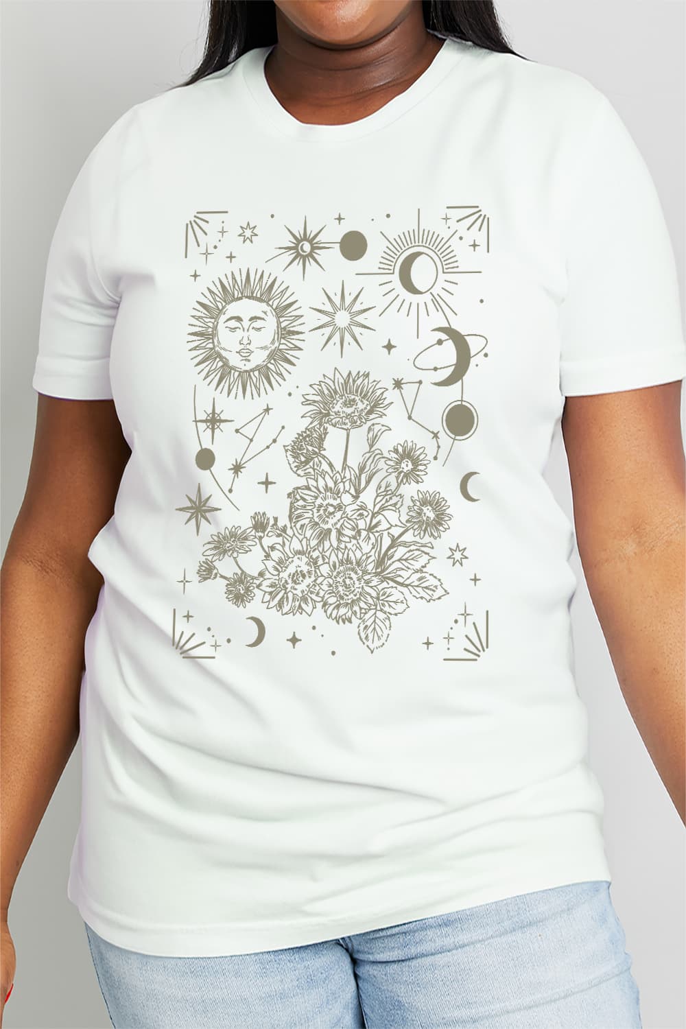 Celestial Moon Sun Stars Graphic Short Sleeve 100% Cotton Tee Shirt (Plus Size Available)