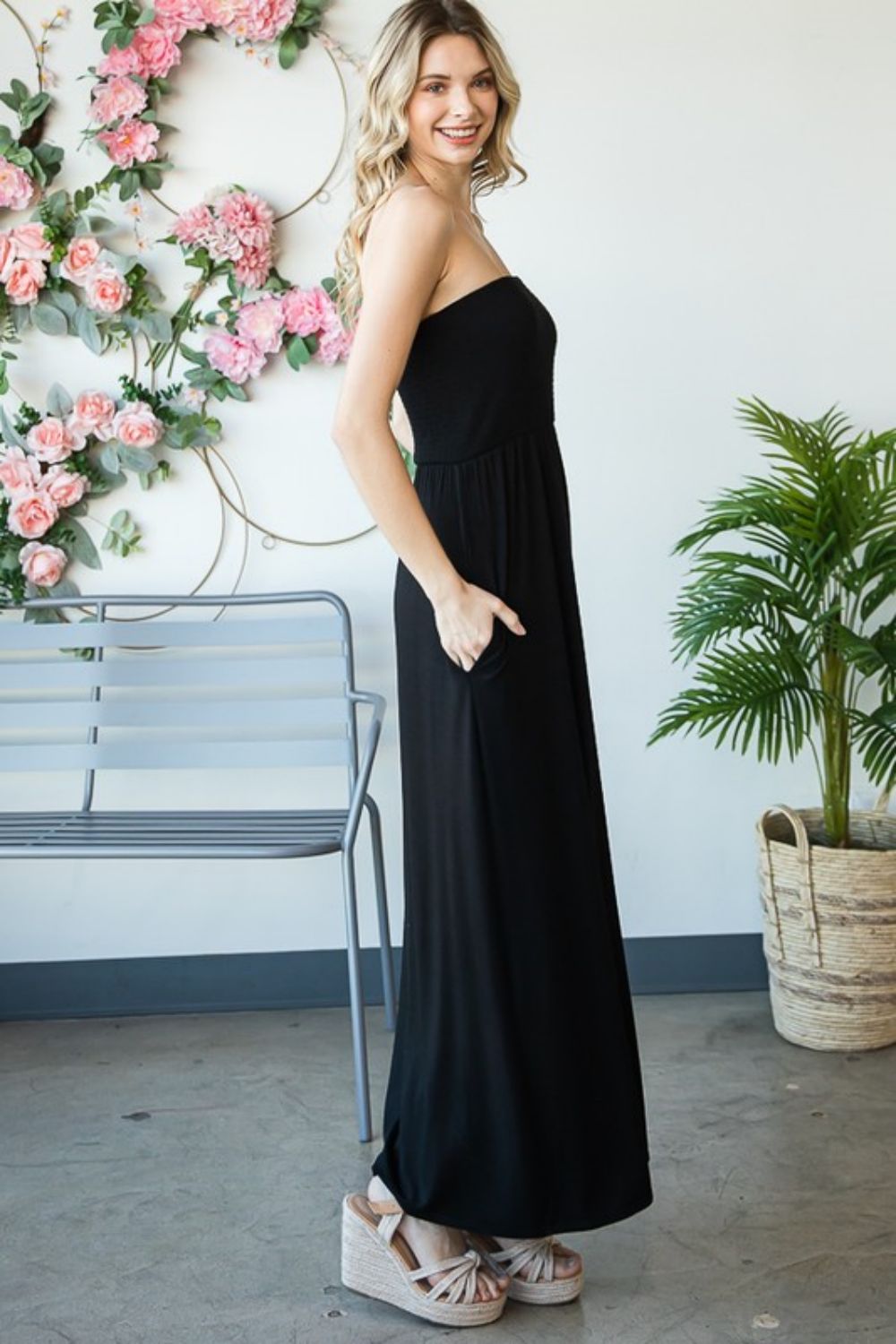 Strapless Classic Maxi Sun Dress with Pockets ( Plus Size Available)