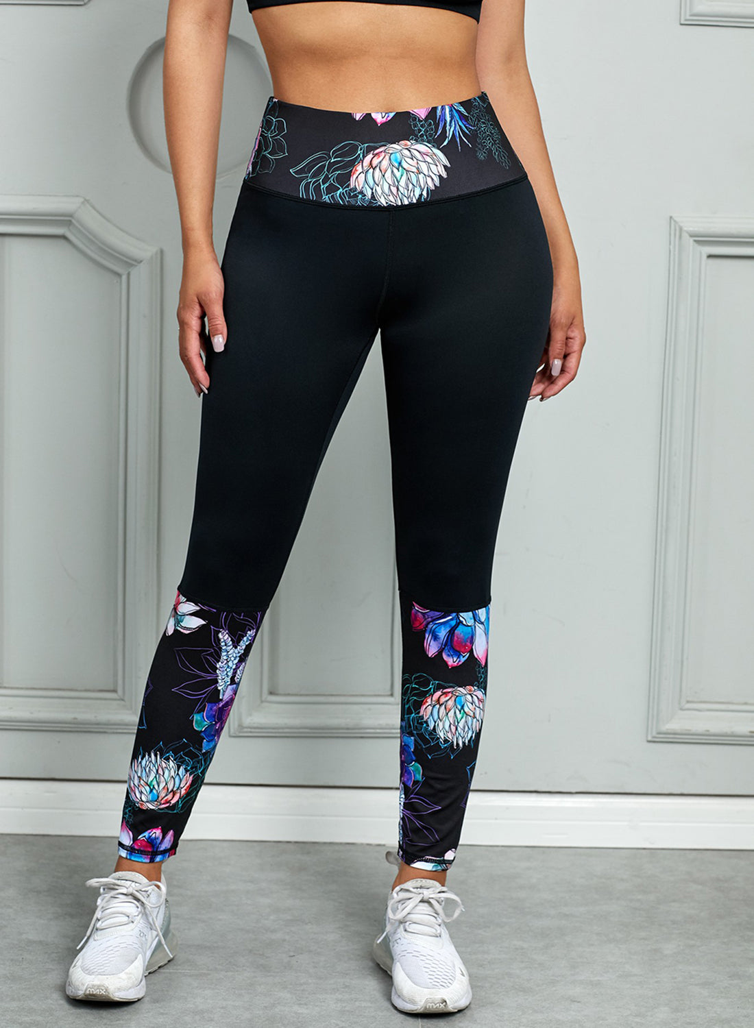 Trendy Printed Wide Waistband Active Yoga Workout Pants