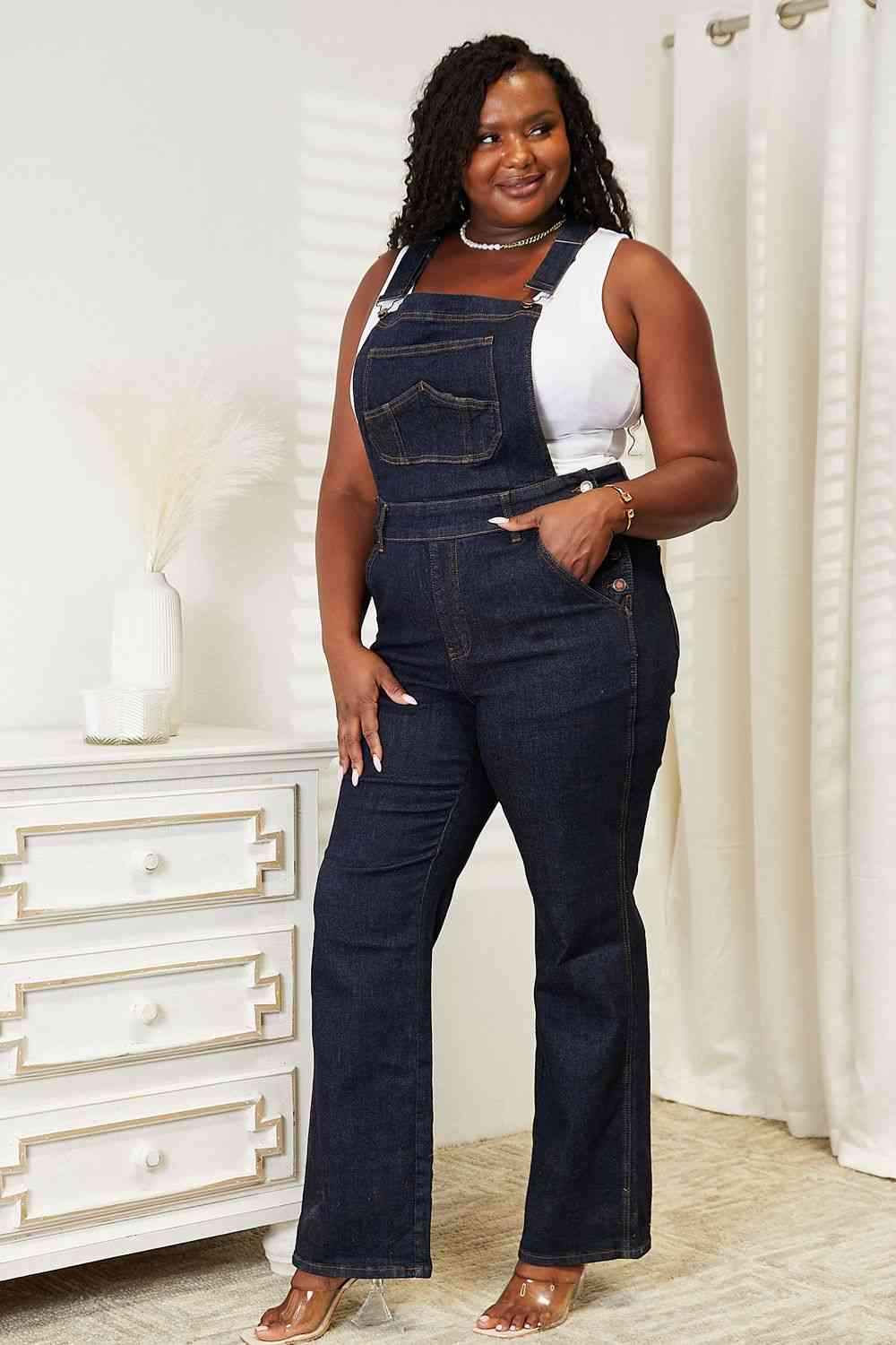 High Waist Taylor Classic Denim Bib Pocket Jean Pant Overalls by Judy Blue