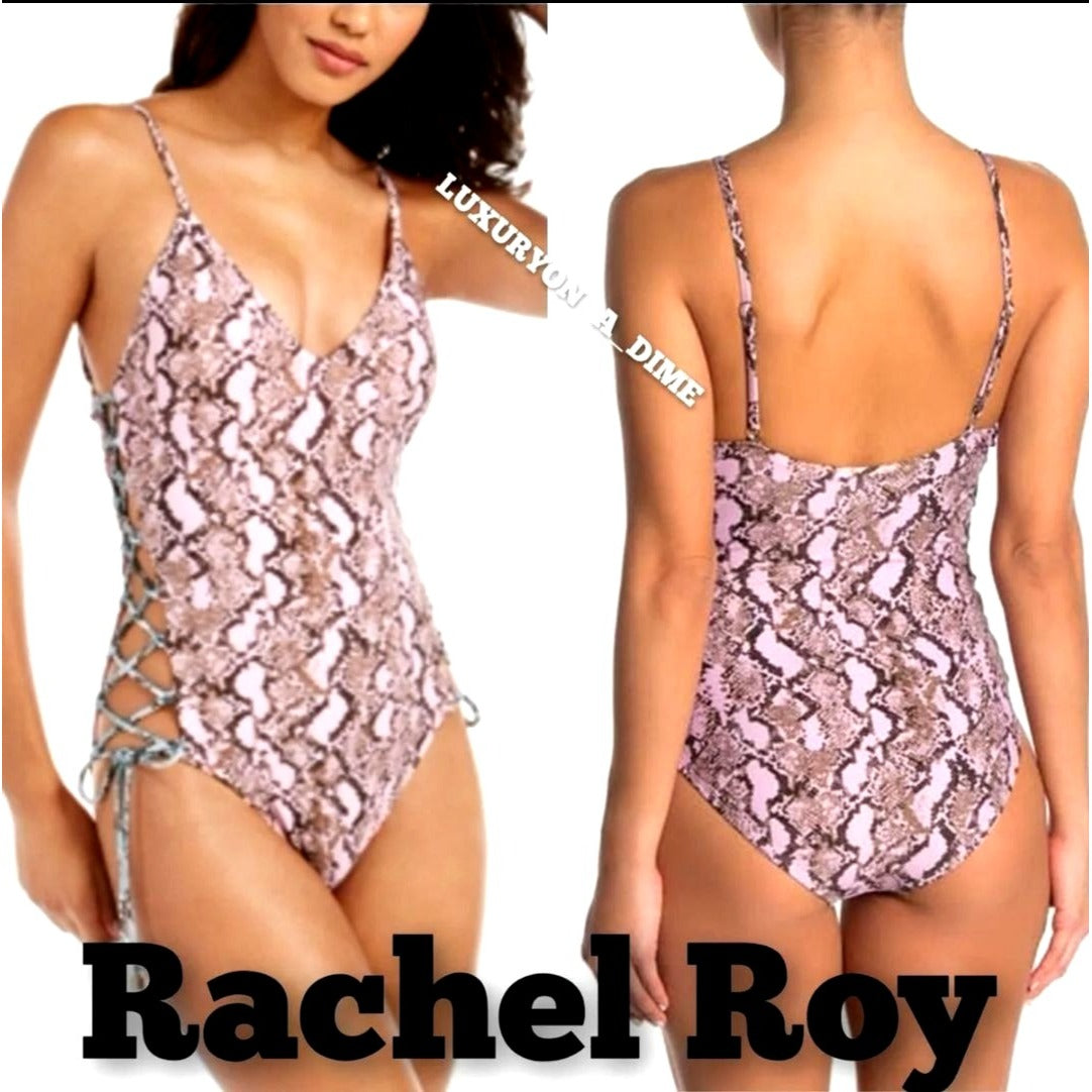 RACHEL ROY One-piece Swimwear Corset Side Laced Snake Python Swimsuit