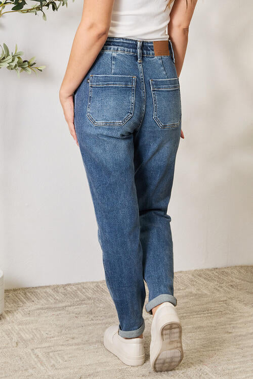 High Waist Drawstring Mom Jeans Straight Leg Judy Blue Denim Pants Special Edition