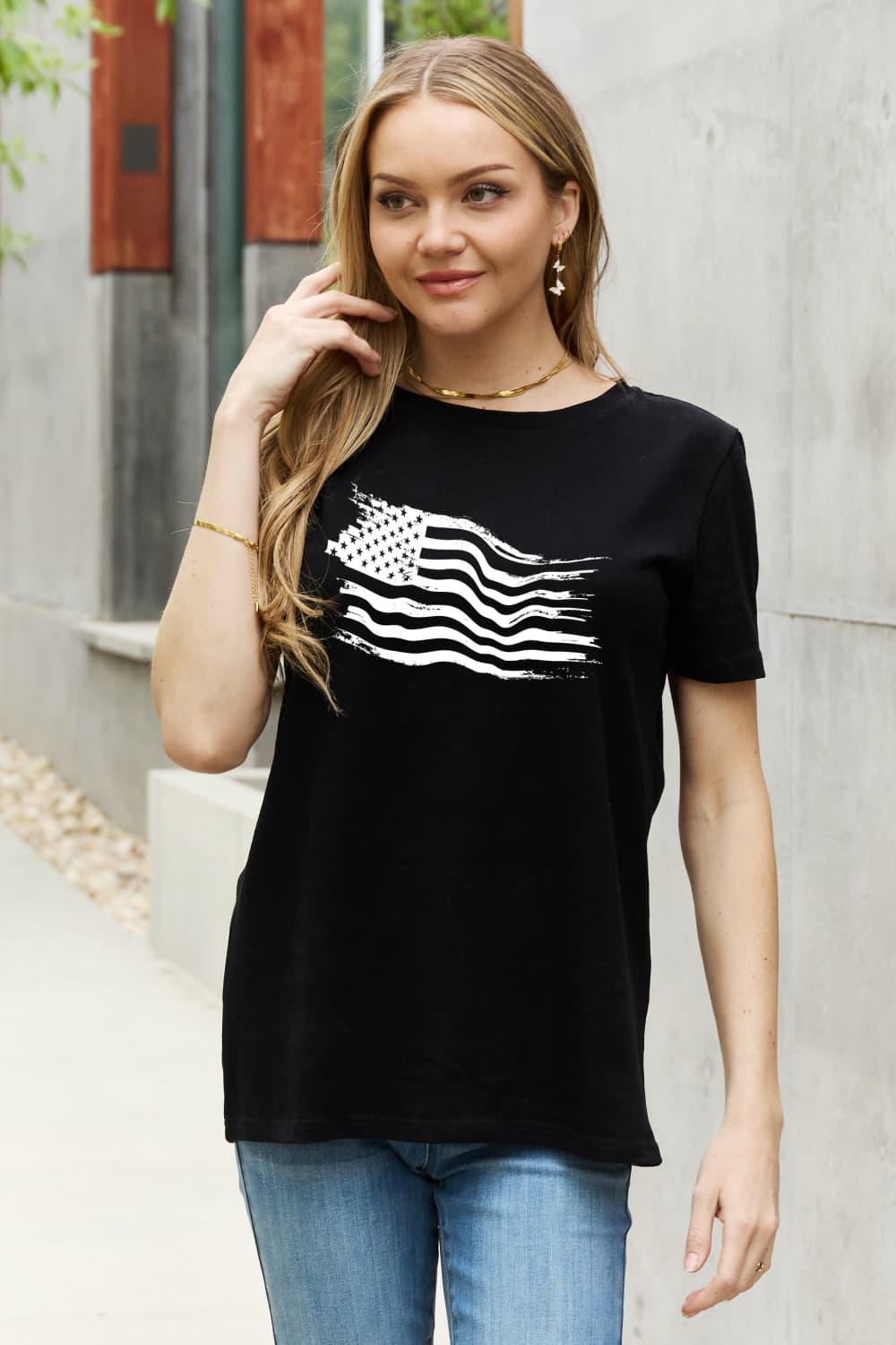 US American Flag Graphic 100% Cotton Short-sleeve Tee Shirt