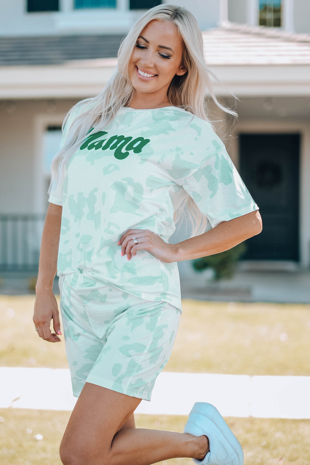 MAMA Graphic Tie-dye Maching Casual Shirt and Shorts Lounge Set