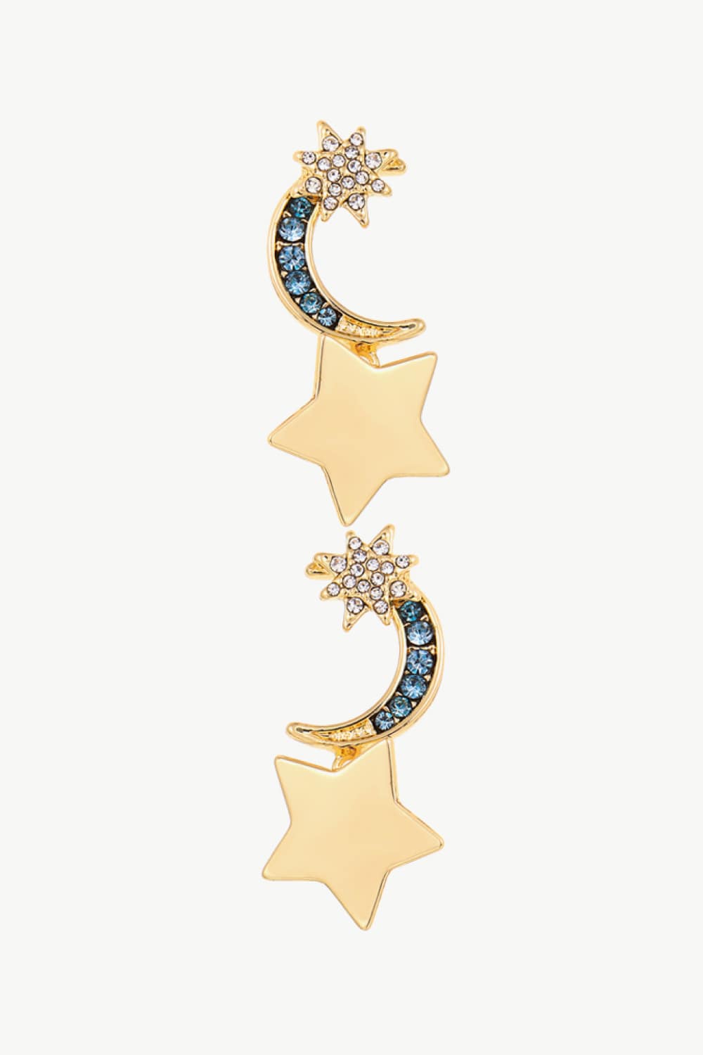Lasting Wish Inlaid Rhinestone Star and Moon Drop Celestial Earrings