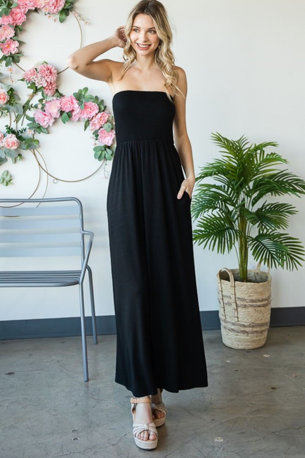 Strapless Classic Maxi Sun Dress with Pockets ( Plus Size Available)