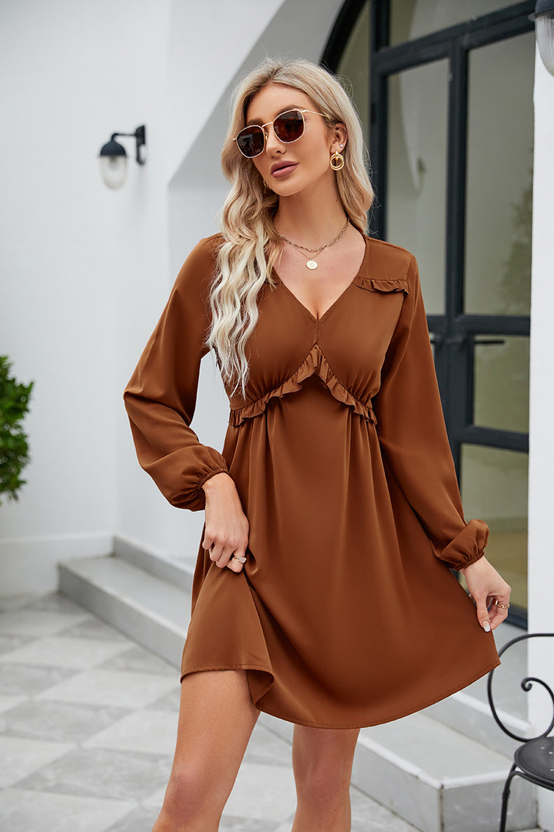 ALL RUFFLED UP V-Neck Frill Long Sleeve Mini Dress