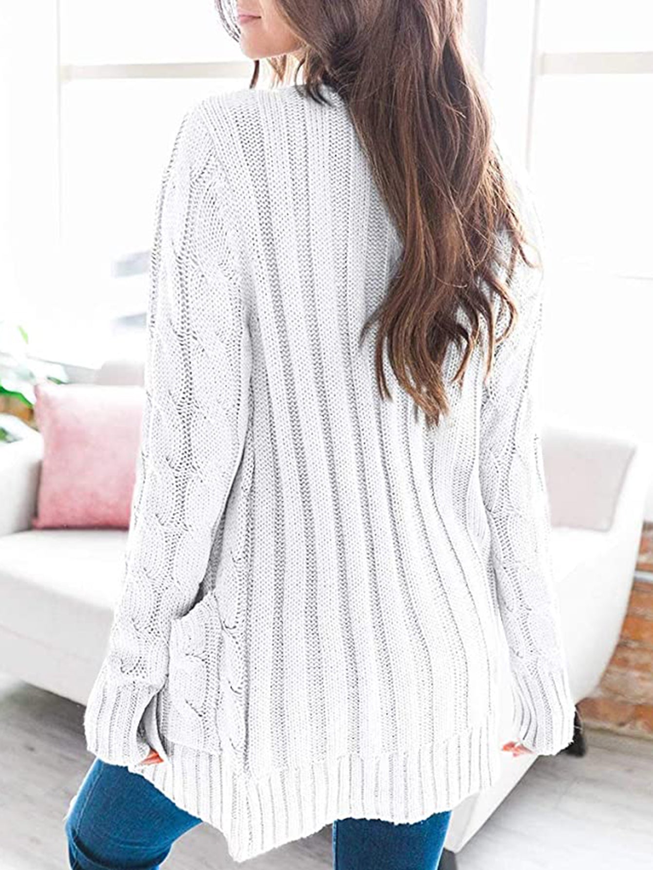 Classic Cable-Knit Buttoned Oversized Cardigan Patch Pockets