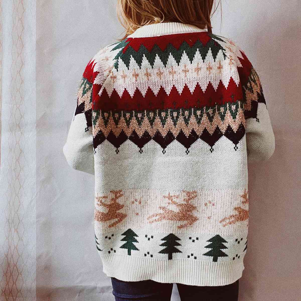 Reindeer Bold Knit Round Neck Classy Holiday Fair Isle Christmas Sweater