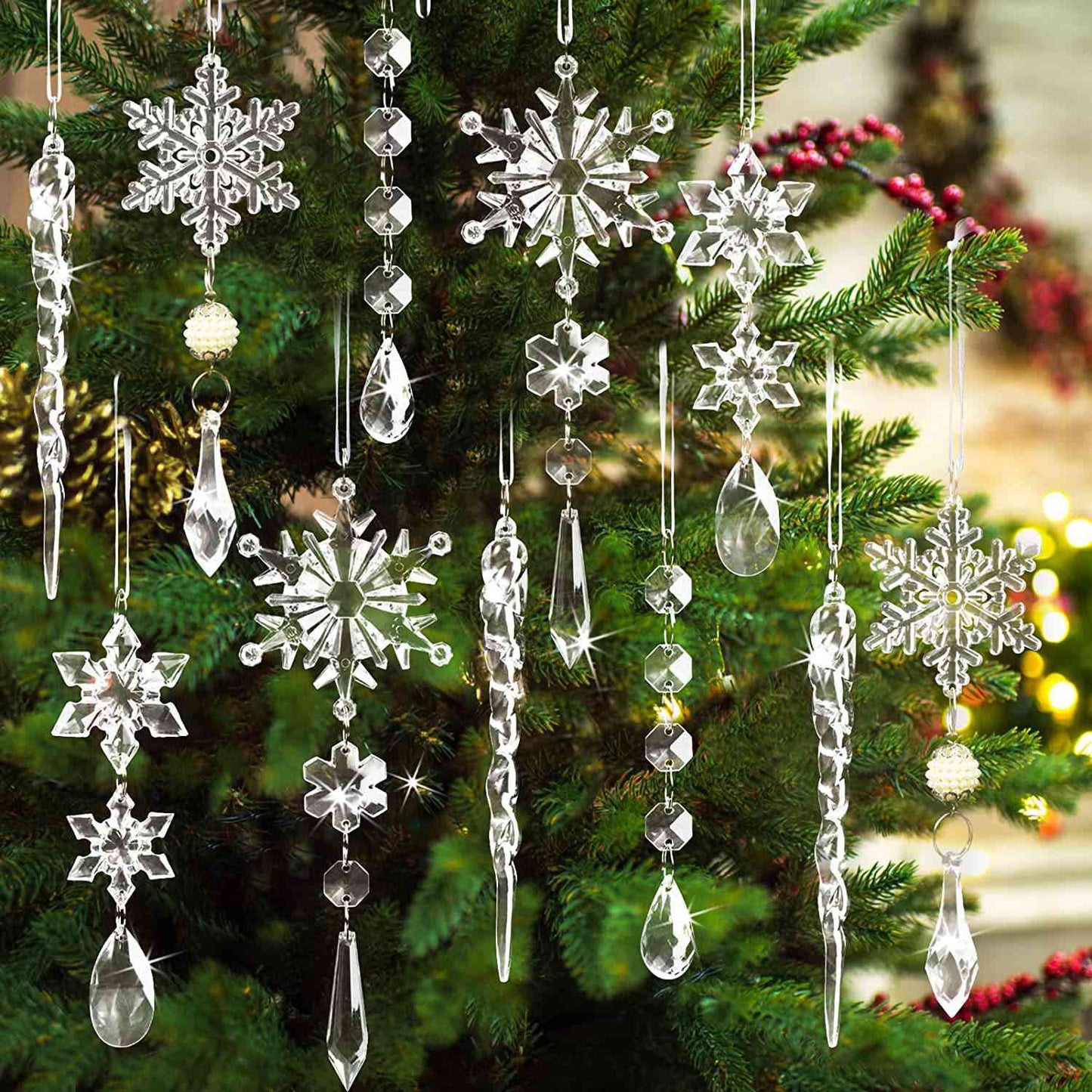 10-Piece Ornaments Acrylic Hanging Snowflake Icicles Christmas Tree Home Decor