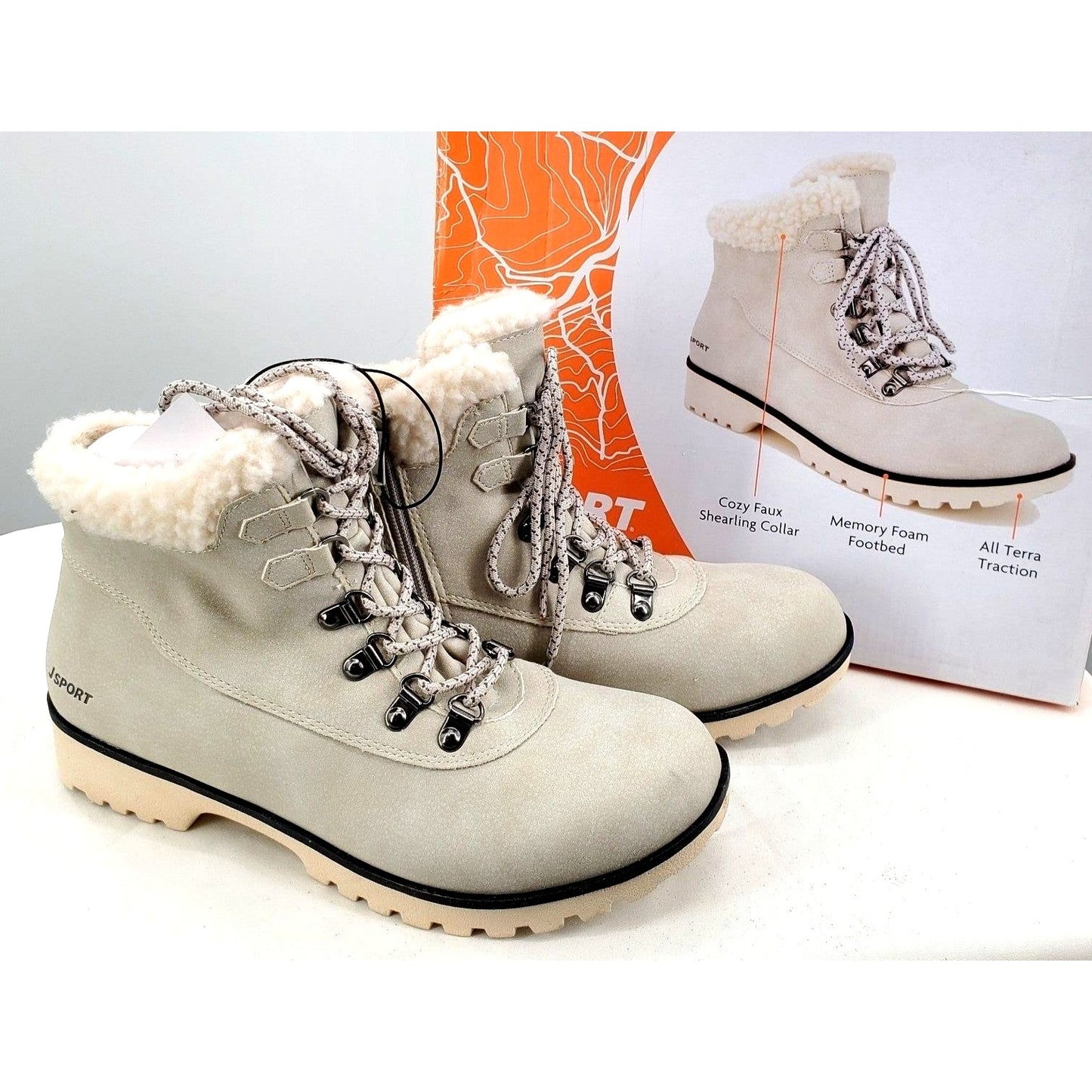 JSPORT Boots Woman's Faux Fur Shearling Hiking Outdoor Weather Ready shoes