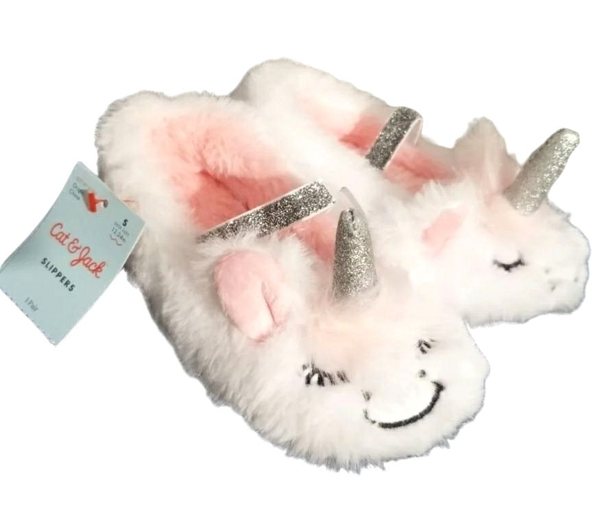 CAT & JACK Shoes UNICORN Baby Toddler Faux Fur Soft Slippers