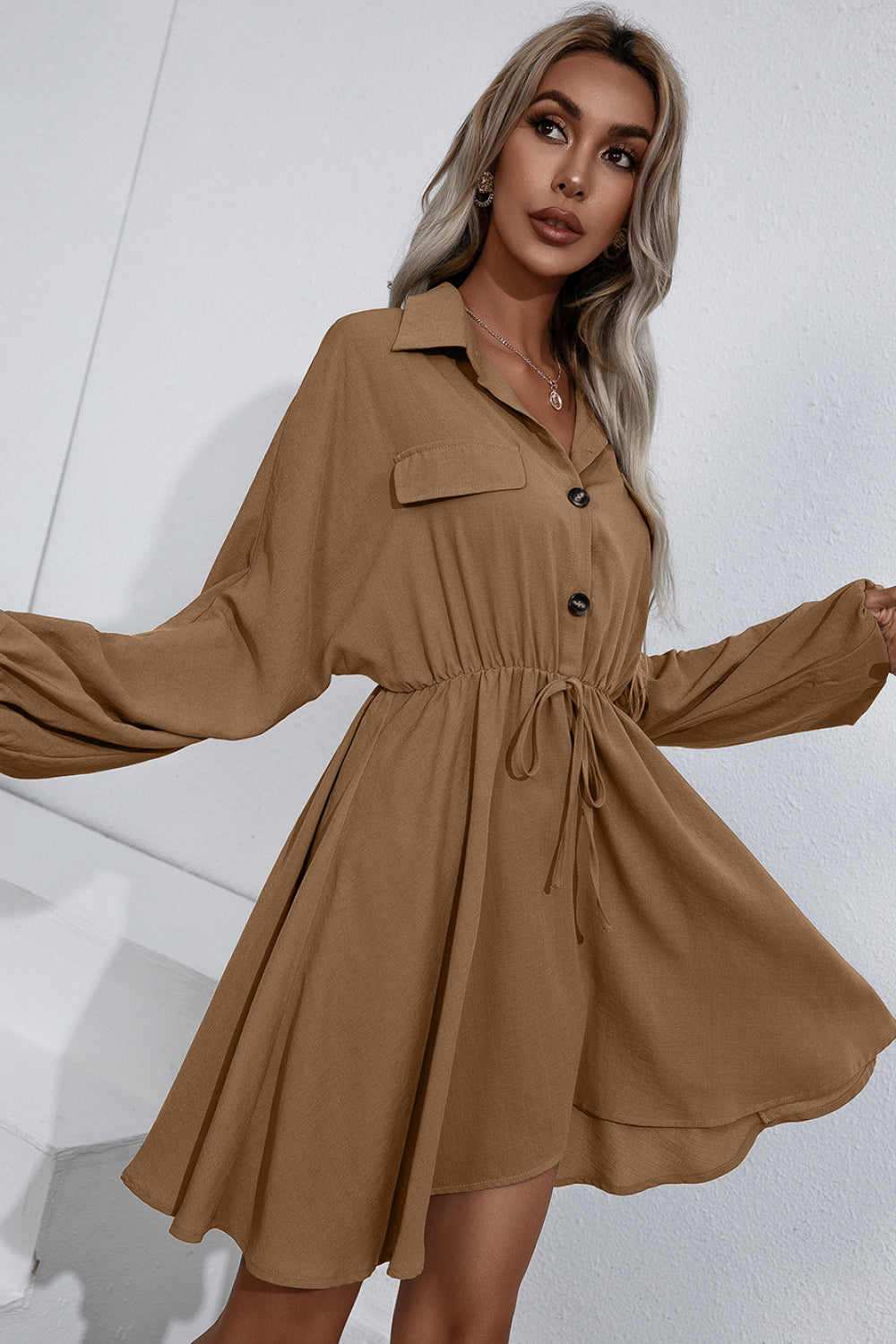 Oversized Button Front Collared Shirt Dress
(4 Colors Available)