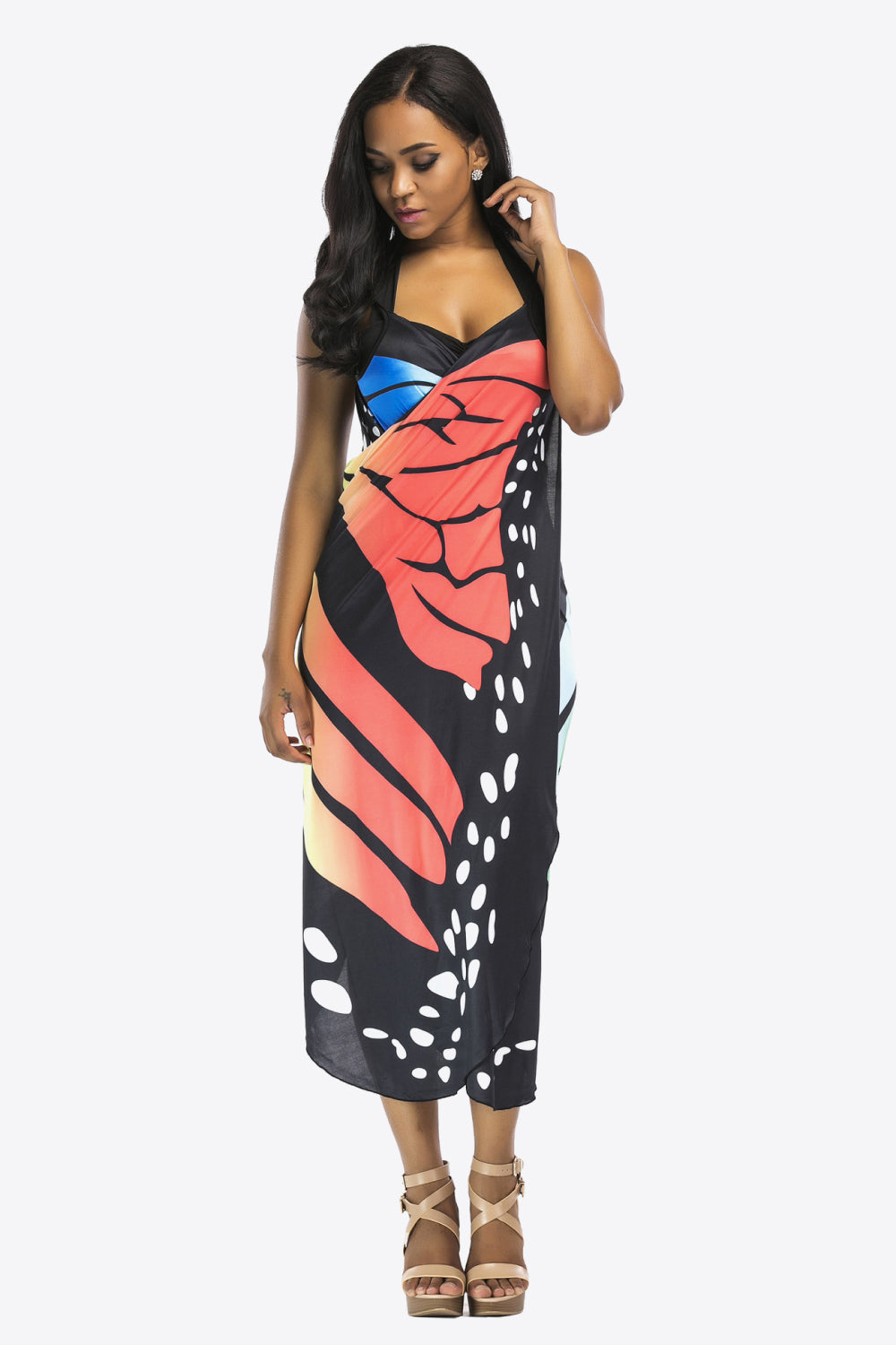 Butterfly Swimwear Cover Up Convertible Spaghetti Strap Dress or Sarong Skirt