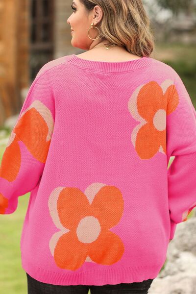 Bright Daisy Knit Neon Long Sleeve Retro Round Neck Oversized Sweater Shirt