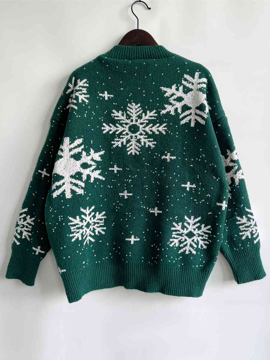 Color Contrast Snowflake Round Neck Long Sleeve Minimalist Winter Sweater