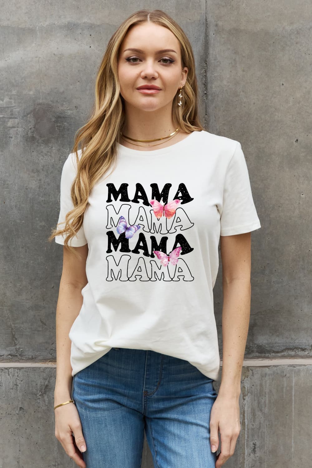 Colorful Butterfly MAMA Graphic Top 100% Cotton Short-sleeve Mom T-Shirt