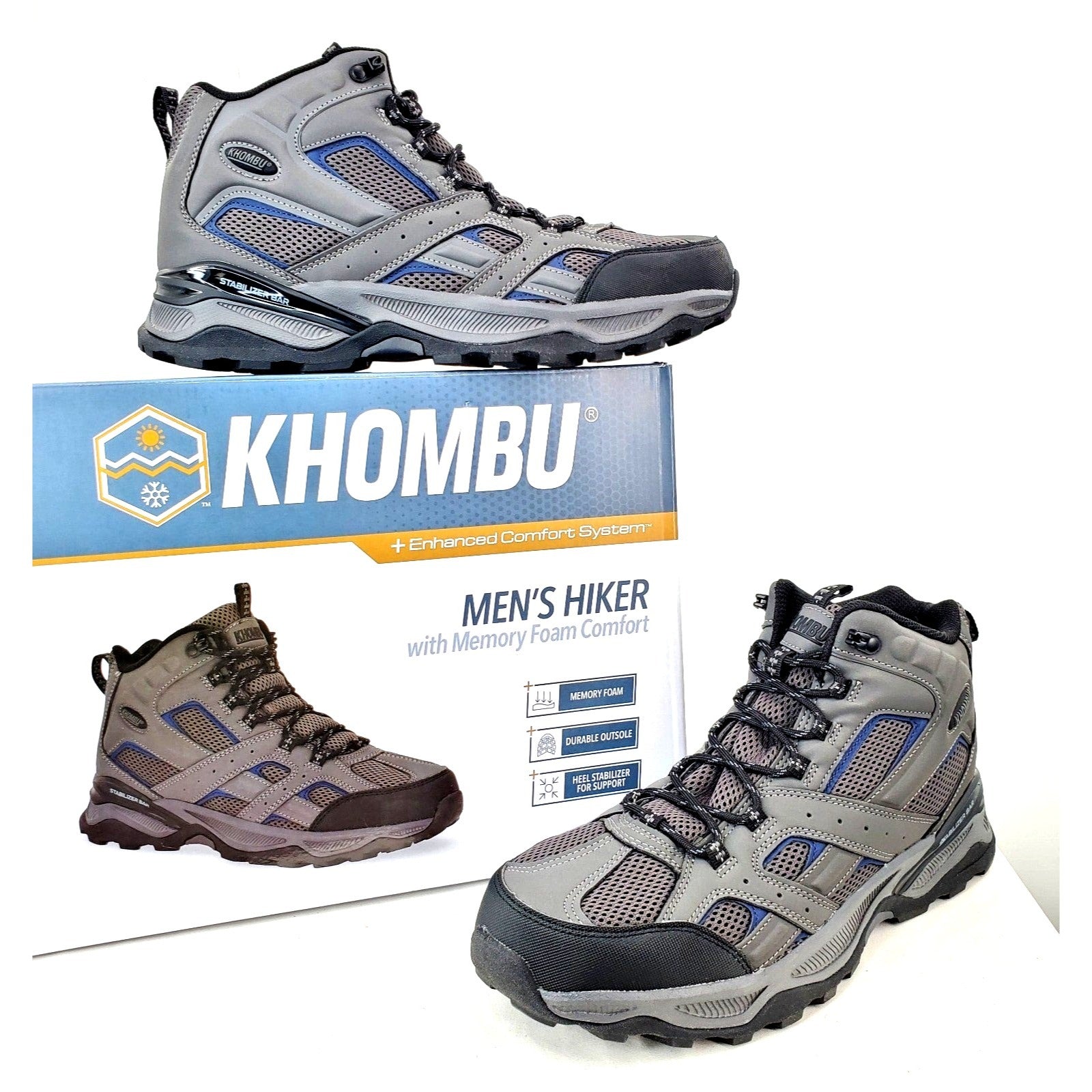 Men’s KHOMBU Luke Hikers 10 Shoe Boots Gray Memory Foam 2024 Durable Outsole NWT