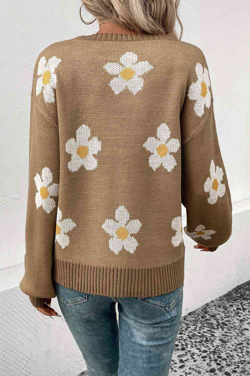Daisy Flower Knit Minimalist Pullover Classic Long Sleeve Sweater Shirt