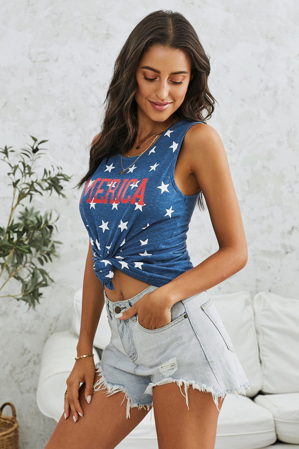 MERICA Star Print American Round Neck Shirt Sleeveless Tank Top (Plus Size Available)
