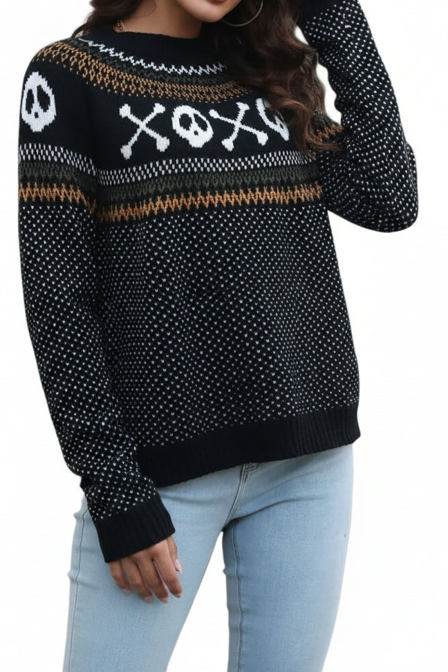 Ghost Fair Isle Nordic Crew Neck Top Long Sleeve Halloween Pullover Knit Sweater