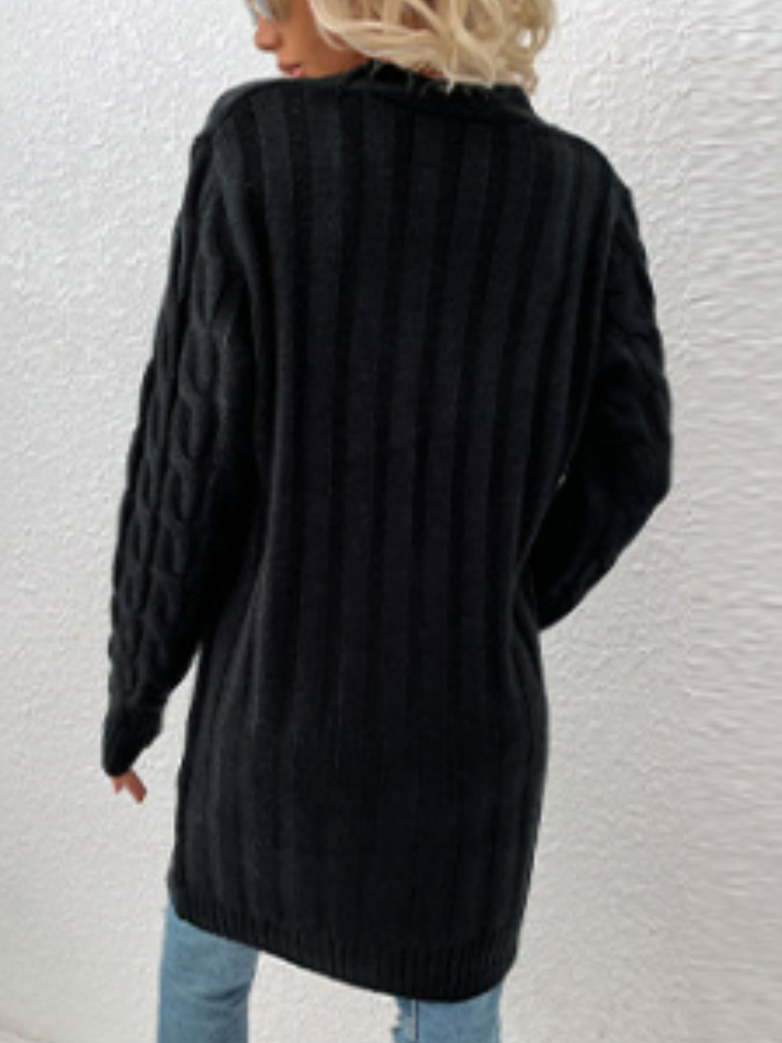 Chunky Cable-Knit Classic Button Front Long Cardigan with Pockets