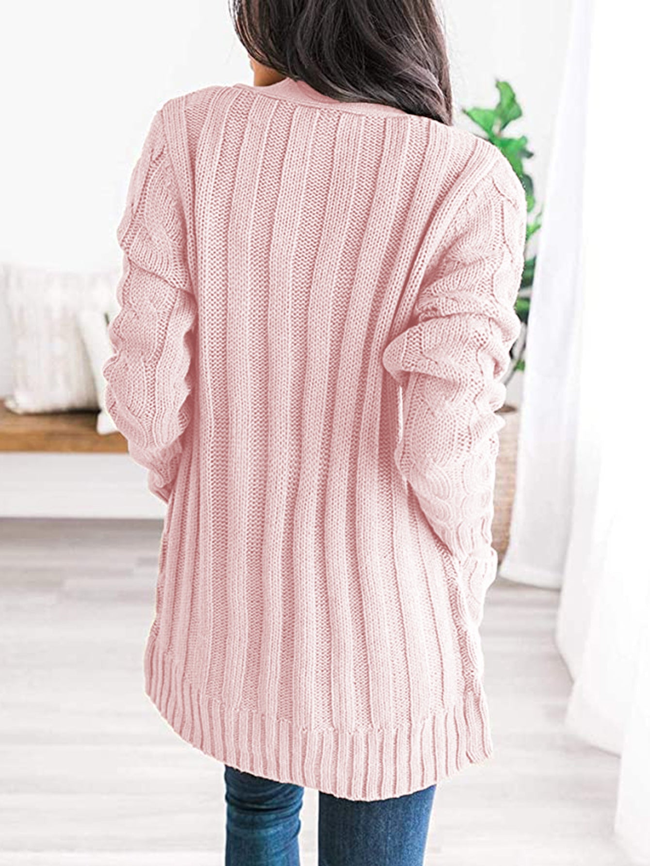 Classic Cable-Knit Buttoned Oversized Cardigan Patch Pockets