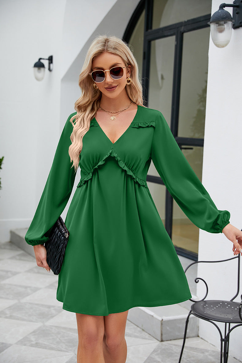 ALL RUFFLED UP V-Neck Frill Long Sleeve Mini Dress