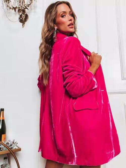 Retro Velour Oversized Boyfriend Blazer 70s Long Sleeve Button Front Pocket Jacket