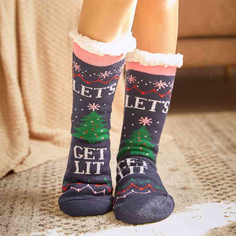 Christmas Knit Sherpa Filled Warm Winter Thick House Holiday Socks