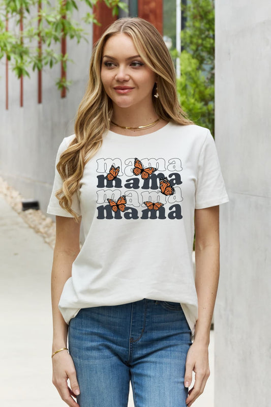 Monarch Butterfly MAMA Graphic Top 100% Cotton Short-sleeve T-Shirt