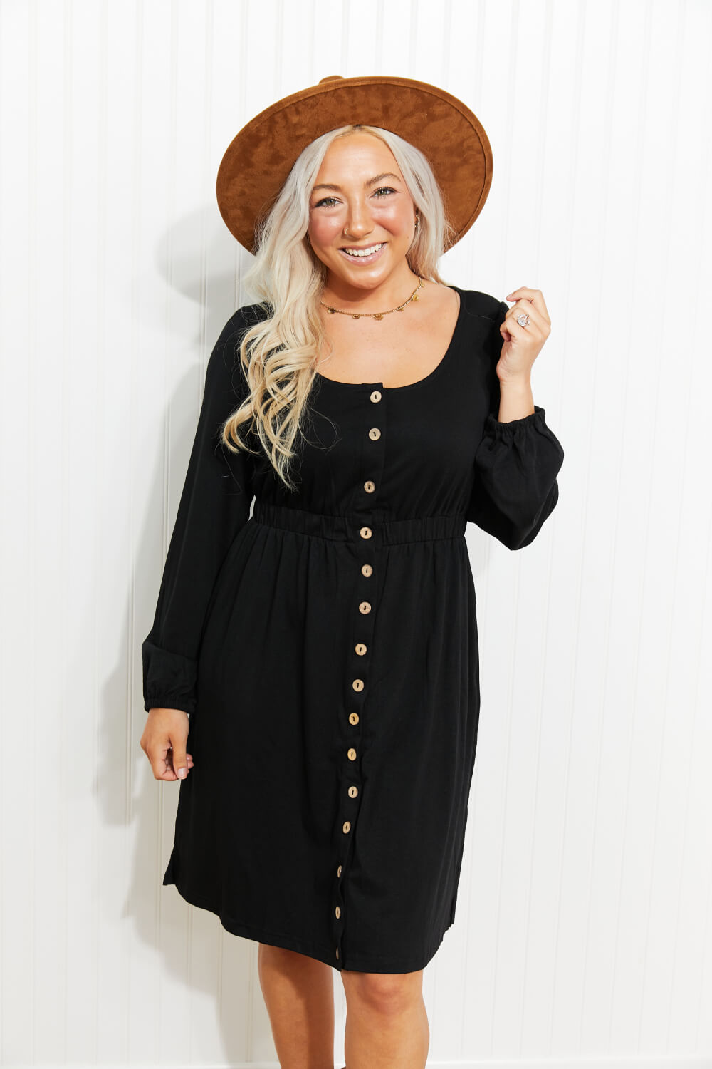 Chic Scoop Neck Empire Waist Long Sleeve Dress (Plus Size Available) in 4 Colors