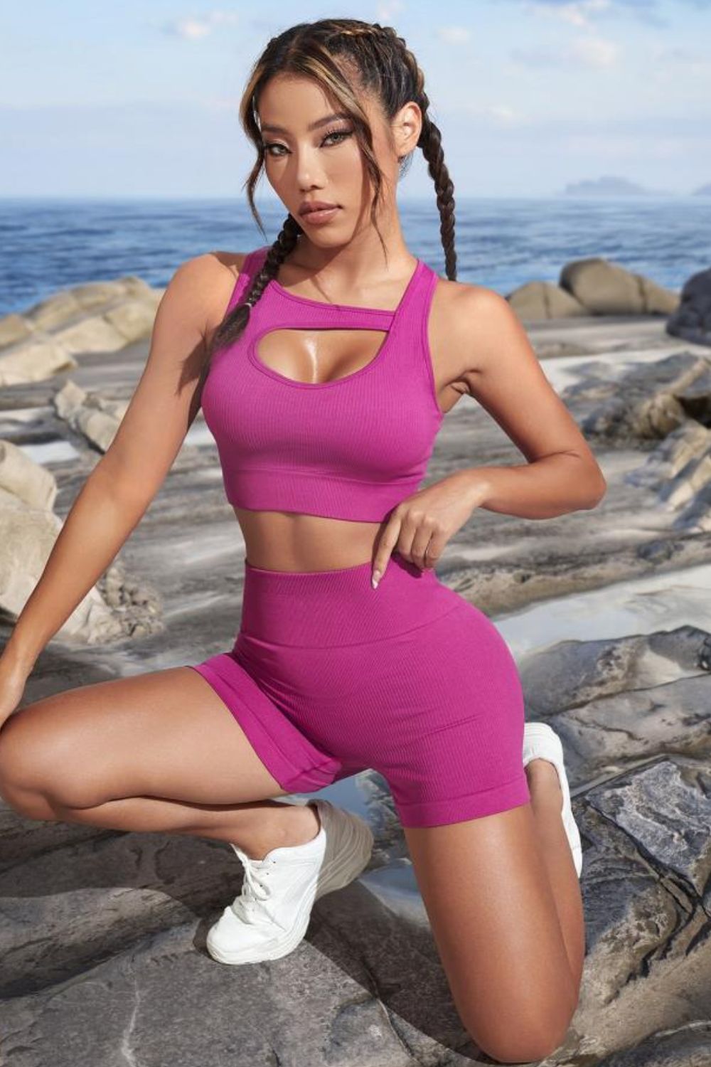 Matching Set Cutout Crop Top and Sports Shorts Activewear Outfit