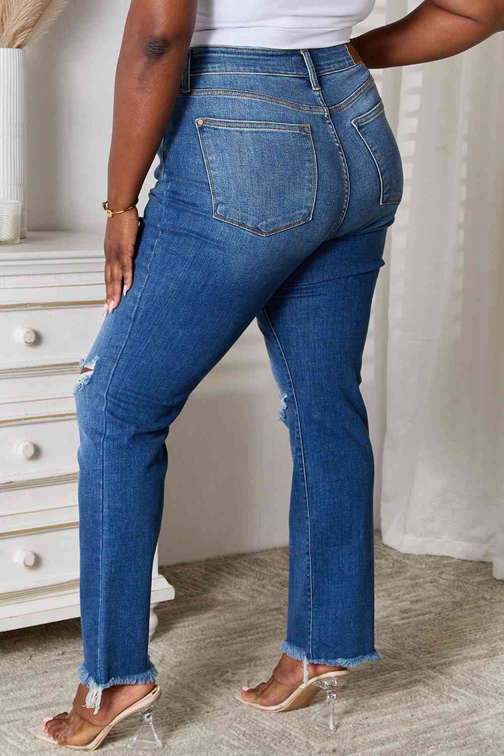 High-rise Distressed Ripped Jeans Raw Hem Pants Judy Blue