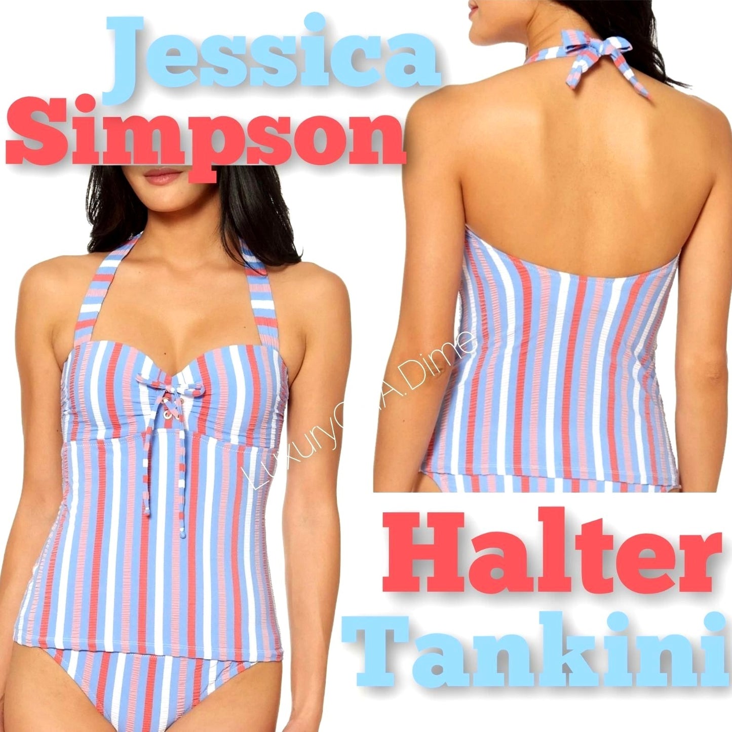 JESSICA SIMPSON Bikini top Halterkini Swim Stripe Tankini swimwear