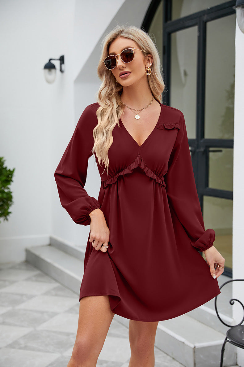 ALL RUFFLED UP V-Neck Frill Long Sleeve Mini Dress