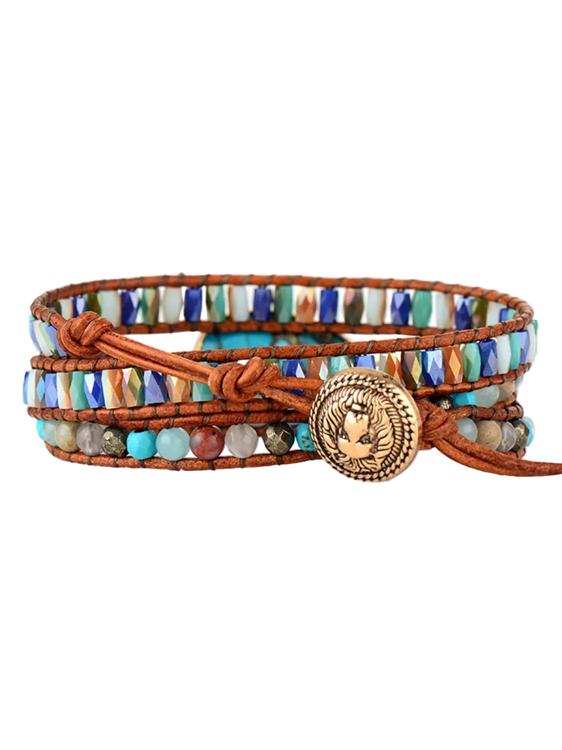 Natural Stone Agate Pyrite Multi-Strand Beaded Wrap Bracelet Grounded Energy
